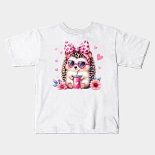 Valentine Hedgehog Drinking Ice Cream Kids T-Shirt